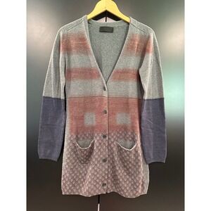 Peter Pilotto Gray Colorblock Geometric Knit Longline Cardigan Sweater Small